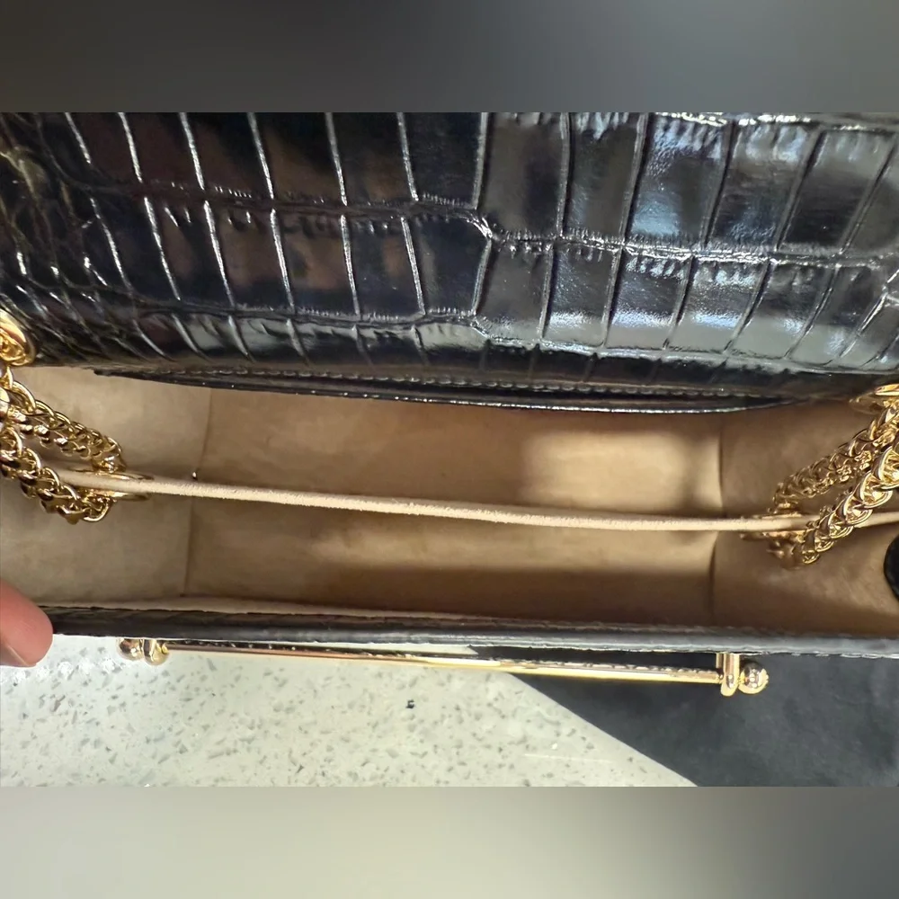 Like new Strathberry East/West Black Croc-Embossed Crossbody with Gold Chain - Picture 14 of 15